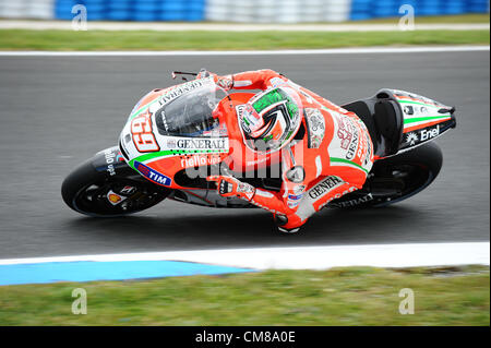 27.10.2012 L'île de Phillip Island, Melbourne, Australie.Nicky Hayden équitation sa Ducati GP12 pour l'équipe Ducati Marlboro Au cours de l'exercice de l'Asie Air Moto GP d'Australie à Phillip Island le circuit. Banque D'Images