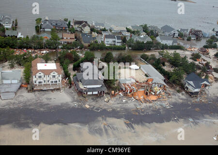 Vues aériennes de les dommages causés par l'Ouragan Sandy au New Jersey le 30 octobre 2012. Banque D'Images