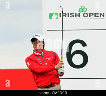 28.06.2012 L'Irlande du Nord Rory McIlroy lors du premier tour de l'Open d'Irlande au cours de sa ville natale de Royal Portrush, comté d'Antrim, en Irlande du Nord. Banque D'Images