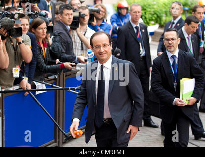 Le sommet de l'UE, Justus Lipsus, Bâtiment du Parlement européen de Bruxelles, Belgique. 29.06.2012 François Hollande arrive au sommet de l'Union européenne 2ème jour à Bruxelles, Belgique. Banque D'Images