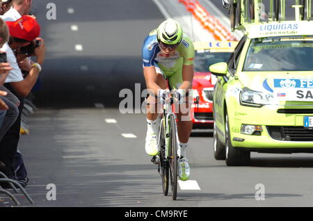 30.06.2012. Liège, Belgique. Tour de France Prologue étape du 99e Tour de France en cours d'exécution. 2012 Liquigas, Peter Sagan, Liegi Fabian Cancellara de la Suisse a remporté le Tour de France prologue pour une cinquième fois le samedi, en battant d'espoir titre Bradley Wiggins de Grande-bretagne par sept secondes Banque D'Images