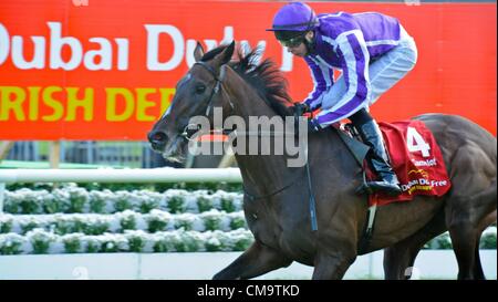 30 juin 2012 - Newbridge, Kildare, U.S. - Camelot (no. 4), monté par Joseph O'Brien et formés par Aidan O'Brien, gagne le 147e exécution du groupe 1 Derby irlandais pour trois ans le 30 juin 2012 à l'Hippodrome de Curragh dans Newbridge, Kildare, Irlande. (Crédit Image : © Bob Mayberger ZUMAPRESS.com)/Eclipse/ Banque D'Images