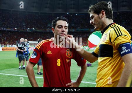 Xavi Hernandez, Iker Casillas (ESP), 1 juillet 2012 - Football : UEFA EURO 2012 football match final entre l'Espagne 4-0 Italie au Stade Olympique de Kiev, Ukraine. (Photo par D. Nakashima/AFLO) Banque D'Images