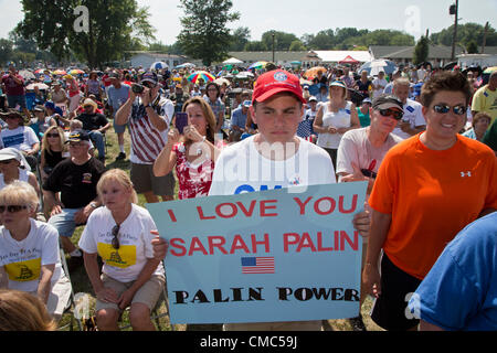 Belleville, Michigan - 14 juillet 2012 - Un 'patriotes' dans le parc organisé par le Tea Party et les Américains pour la prospérité. La foule a entendu l'ancien gouverneur de l'Alaska, Sarah Palin. Banque D'Images