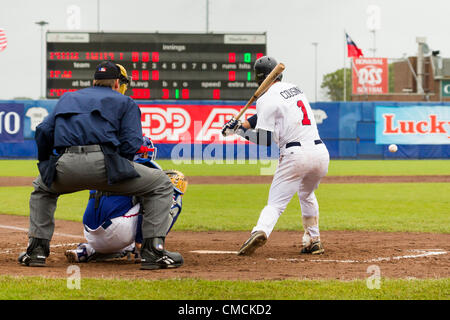 HAARLEM, Pays-Bas, 18/07/2012. Outfielder Austin Palacio Cousiño (USA), droit à la batte contre l'équipe du Taipei chinois à la semaine de baseball de Haarlem en 2012. Banque D'Images