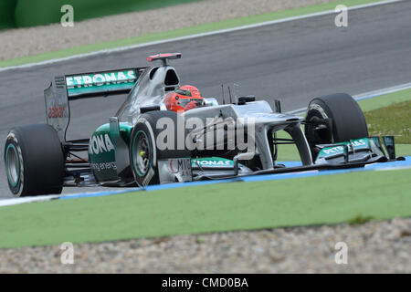 21.07.2012. Hoceknheim, Allemagne. Pilote de Formule 1 allemand Michael Schumacher de Mercedes AMG oriente sa voiture au cours de la séance de qualifications au circuit Hockenheimring à Hockenheim, Allemagne, 21 juillet 2012. Schumacher démarre à partir de la troisième position dans le Grand Prix de Formule 1 de l'Allemagne le 22 juillet 2012. Banque D'Images