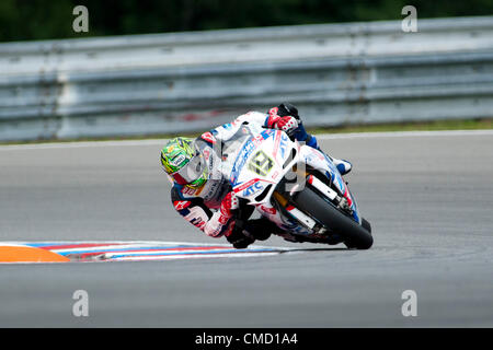 21.07.2012. Brno, République tchèque. rider 19 Chaz Davies Aprilia RSV4 Factory Brno Racetrack, Brno République tchèque. Le neuvième SBK tour de la qualification du Championnat du Monde FIM Superbike. Banque D'Images