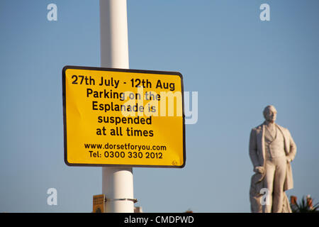 Weymouth, Royaume-Uni mercredi 25 juillet 2012. Derniers préparatifs pour les Jeux Olympiques à Weymouth, Royaume-Uni. Restrictions de stationnement sign Banque D'Images