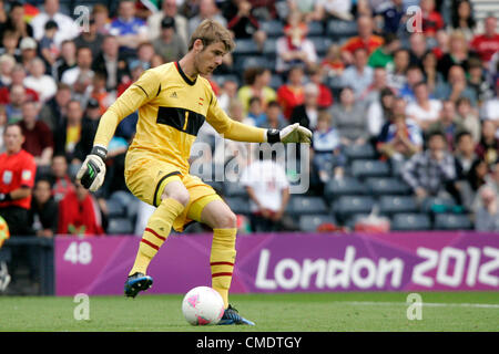 26.07.2012 Glasgow, Écosse. 1 David de Gea en action pendant les Jeux Olympiques Hommes Football avant-match entre l'Espagne et le Japon de Hampden Park. Le Japon fait un choc gagner sur l'Espagne par un score de 1-0. Banque D'Images