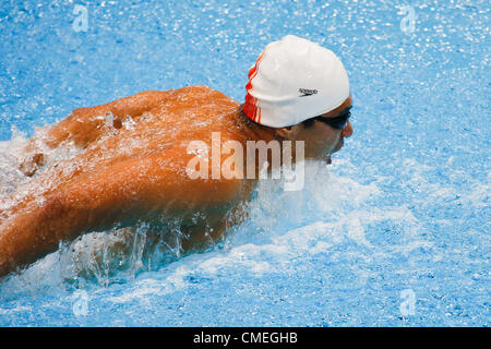 30 juillet 2012. Wu Peng (CHN) en compétition dans l'épreuve du 200 mètres papillon de la chaleur dans le cadre des Jeux Olympiques d'été de 2012, Londres, Angleterre. Credit : PCN Photography / Alamy Live News Banque D'Images