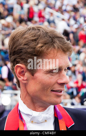 William Fox-Pitt à Greenwich Park à Londres, le mardi 31 juillet 2012. Une partie de la grande équipe de concours complet équestre britannique qui a gagné une médaille d'argent au Jeux olympiques de 2012 à Londres. Banque D'Images