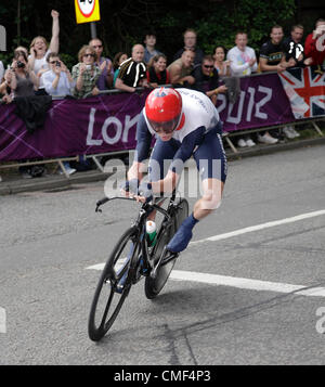 Chris Froome médaillé de bronze aux Jeux Olympiques de 2012 1 août 2012 Mens Road Cycling Time Trial Sept Collines Rd Surrey UK Banque D'Images