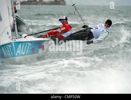 1er août 2012. Jeux Olympiques 2012 : Voile, action pendant les Jeux Olympiques de 2012 à Londres au lieu de Weymouth et Portland, Dorset, Angleterre, Royaume-Uni. Août 01st, Autriche 2012 Photo par : DORSET MEDIA SERVICE Banque D'Images