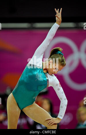 2 août 2012. Londres 2012. Concours Général Individuel finales 2.8.12 Womens North Greenwich Arena . Dominique Pegg Canada Banque D'Images