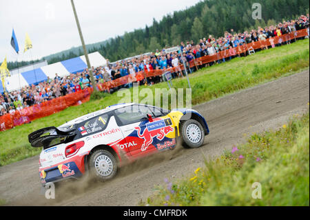 JYVÄSKYLÄ, FINLANDE - 4 août : Sébastien Loeb et Daniel Elena de France de Monaco la concurrence dans leur Citroën Total World Rally Team Citroen DS3 WRC Pendant Jour 3 de la WRC Rallye de Finlande le 4 août 2012 à Jyväskylä, Finlande Banque D'Images