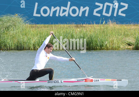 Eton Dorney, Berkshire, Angleterre, Royaume-Uni. Lundi 6 août 2012. Sebastian Brendel de l'Allemagne participe à l'Unique Hommes Canoë (C1) 1000m de la sprint en canoë à Eton Dorney au Jeux Olympiques de 2012 à Londres. Banque D'Images