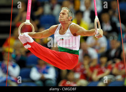 Londres 2012. Appareils individuels de gymnastique finales 6.8.12 North Greenwich Arena . Iordan IOVTCHEV Banque D'Images