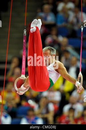 Londres 2012. Appareils individuels de gymnastique finales 6.8.12 North Greenwich Arena . Iordan IOVTCHEV Banque D'Images