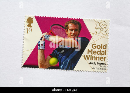 UK Mardi 7 août 2012. Stamp à honneur médaillé d'Andy Murray dans le tennis masculin. Timbre acheté et collé sur white à envoyer à supporter olympique. Credit : Carolyn Jenkins / Alamy Live News Banque D'Images