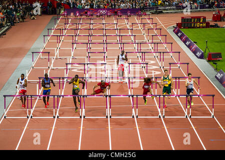 8e août 2012. Aries Merritt (USA) gagner la médaille d'or chez les hommes 110m haies finale aux Jeux Olympiques d'été, Londres 2012 Banque D'Images