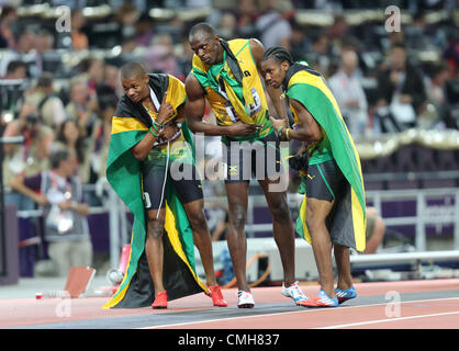 USAIN BOLT WARREN WEIR & YOHAN BLAKE JEUX OLYMPIQUES 2012 Banque D'Images