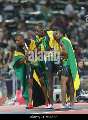 USAIN BOLT WARREN WEIR & YOHAN BLAKE JEUX OLYMPIQUES 2012 Banque D'Images