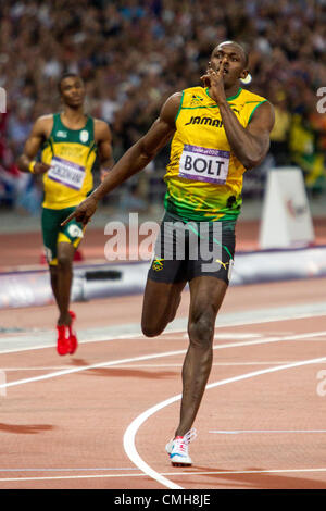 9 août 2012. Usain Bolt (JAM) gagner 200m masculin en Finale des Jeux Olympiques d'été, Londres 2012 Banque D'Images