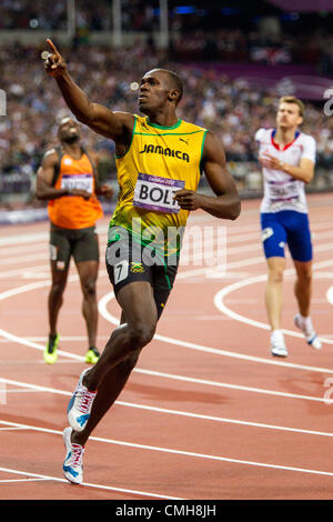 9 août 2012. Usain Bolt (JAM) gagner 200m masculin en Finale des Jeux Olympiques d'été, Londres 2012 Banque D'Images