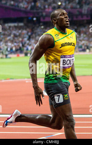 9 août 2012. Usain Bolt (JAM) gagner 200m masculin en Finale des Jeux Olympiques d'été, Londres 2012 Banque D'Images