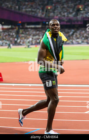 9 août 2012. Usain Bolt (JAM) après avoir remporté le 200m masculin en Finale des Jeux Olympiques d'été, Londres 2012 Banque D'Images