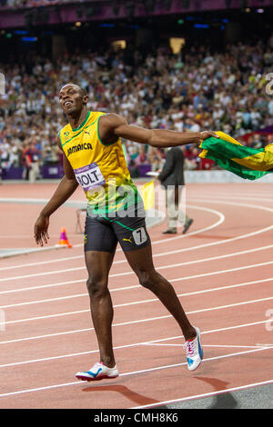 9 août 2012. Usain Bolt (JAM) après avoir remporté le 200m masculin en Finale des Jeux Olympiques d'été, Londres 2012 Banque D'Images