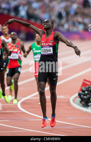 9 août 2012. David Rudisha (KEN) gagner la médaille d'or en un temps record mondial dans l'épreuve du 800m aux Jeux Olympiques d'été, Londres 2012 Banque D'Images