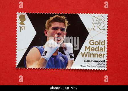 UK, dimanche 12 août 2012. Royal Mail question médaille d'honneur de timbres olympiques commémoratives médaille d'Luke Campbell dans l'Hommes de boxe poids Bantam événement. Banque D'Images