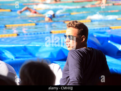 10 août 2012. DURBAN, AFRIQUE DU SUD Afrique Du Sud : médaillé olympique Tchad Le Clos à l'Pinetown piscine où il a utilisé pour former le 10 août 2012 à Durban, Afrique du Sud. La princesse Charlene veut mettre à jour l'installation de sorte qu'il peut produire plus de talent comme le Tchad Le Clos. (Photo par Gallo Images / Sunday Times / Jackie Clausen) Banque D'Images