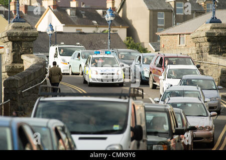 22 août 2012 l'heure de pointe, le chaos à Aberystwyth tant les bouchons se forment après un cycliste a été heurté à 5h00 par un bus d'Arriva au Pays de Galles sur l'A487, juste à l'extérieur de Penparcau à la périphérie de la ville photo©keith morris 01970 611106 285968 07710 keith@artx.co.uk Banque D'Images