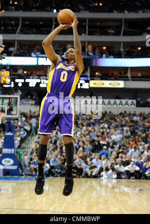 Dallas, Texas, USA. 5e novembre 2013. Los Angeles Lakers shooting guard Nick Young # 0 lors d'un match de la NBA entre les Lakers de Los Angeles et les Dallas Mavericks à l'American Airlines Center de Dallas, TX Dallas battu Los Angeles 123-104 Crédit : Cal Sport Media/Alamy Live News Banque D'Images