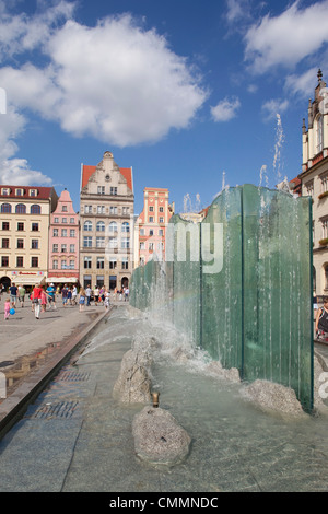 Place du marché et la fontaine, Vieille Ville, Wroclaw, Silésie, Pologne, Europe Banque D'Images