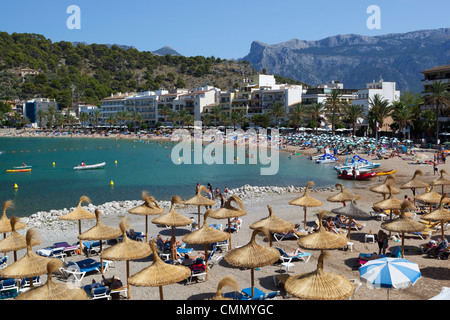 Vue sur plage, Port de Soller, Mallorca (Majorque), Iles Baléares, Espagne, Méditerranée, Europe Banque D'Images
