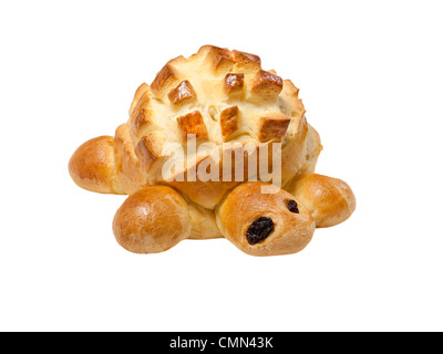 Pain blanc de fête, en forme de tortue ; Suisse. Charles Lupica. Banque D'Images