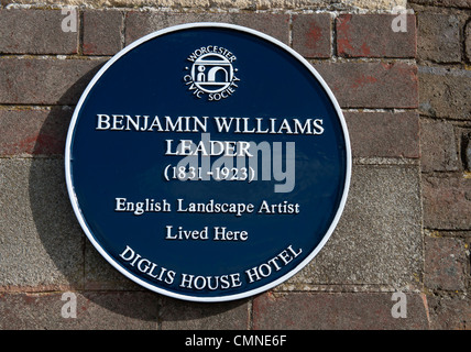 Benjamin Williams Leader blue plaque, Worcester, Royaume-Uni Banque D'Images