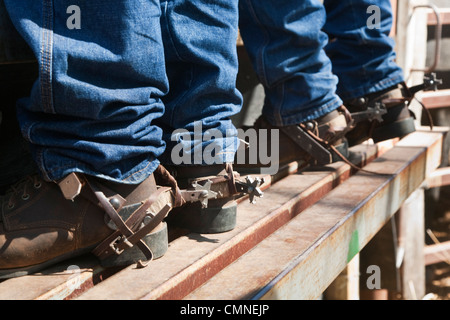 Libre d'éperons sur les bottes de cow-boy. Rodeo, Mt Mt Garnet Garnet, Queensland, Australie Banque D'Images