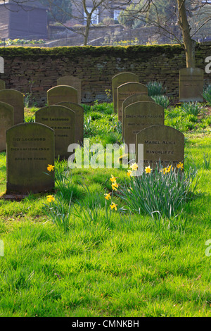 Les pierres tombales dans le cimetière Quaker Quaker à Bas, Haut Flatts, Huddersfield, West Yorkshire, Angleterre, Royaume-Uni. Banque D'Images