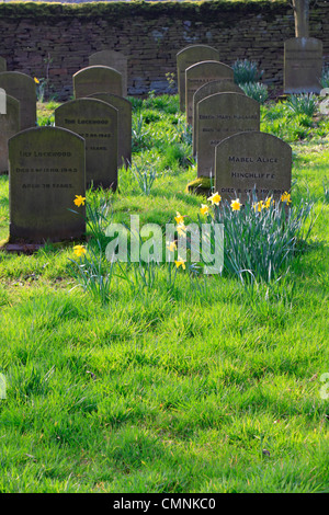 Les pierres tombales dans le cimetière Quaker Quaker à Bas, Haut Flatts, Huddersfield, West Yorkshire, Angleterre, Royaume-Uni. Banque D'Images