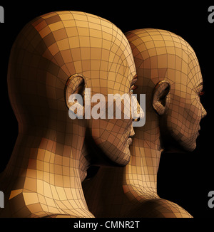 Homme Femme couple futuriste et fil de fer 3d illustration sur fond noir. Banque D'Images