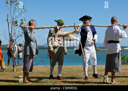 Reconstitution de Captain Cook's Landing à Cooktown. Cooktown, Queensland, Australie Banque D'Images