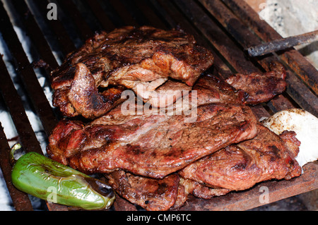 Carne asada sur le grill prêt pour les tacos ! Banque D'Images