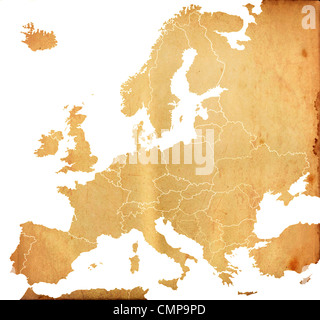 Grunge Europe map avec l'ancien modèle papier isolated on white Banque D'Images