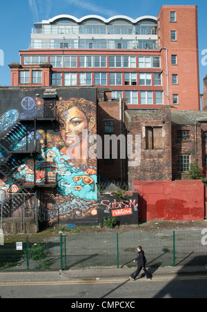 Peinture murale sur le mur du bâtiment du Ridelow dans le quart nord de Manchester. Créé par le collectif d'art international Subism. Banque D'Images