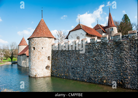 Hallwyl château avec douves en eau, Aarau, Argovie, Suisse, Europe Banque D'Images