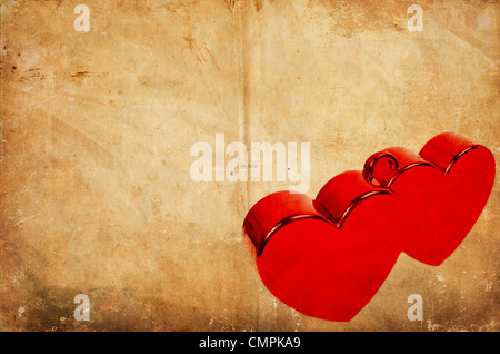 Deux coeurs sur vintage grunge fond - Happy Valentine's Day conceptual image Banque D'Images